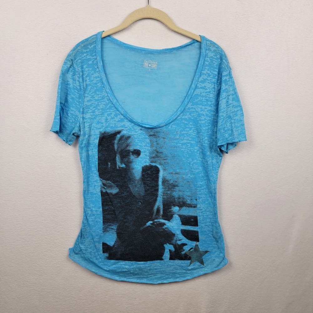 Converse One Star Women Short Sleeve T-Shirt Large Blue